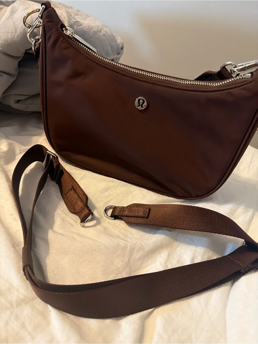 lululemon athletica Brown Nylon Belt Bag with Silver Hardware